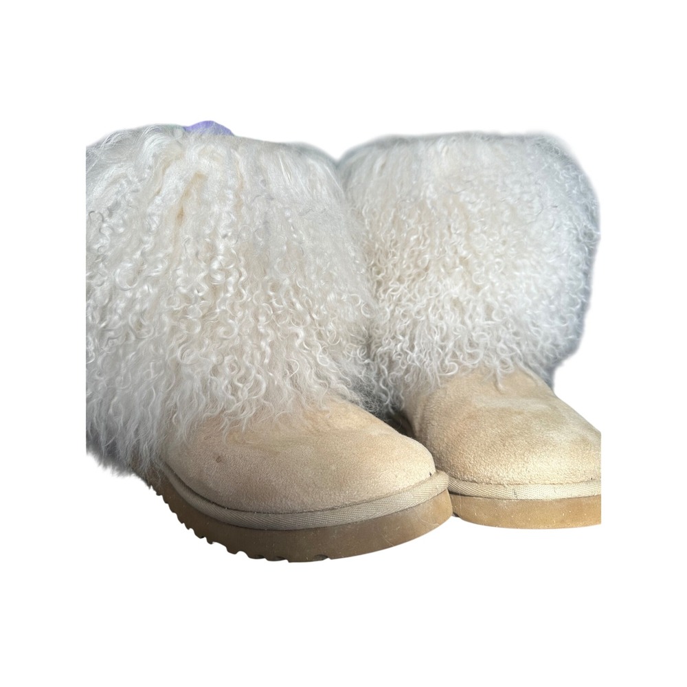 UGG Lida Australia Classic Short Mongolian Fur Suede Boots Sand Tan Women 7